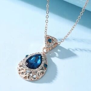 Ornate Pear Shape Topaz & Diamond Rose Gold Toned Necklace